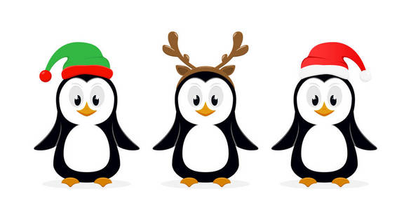 三圣诞节企鹅在白色背景