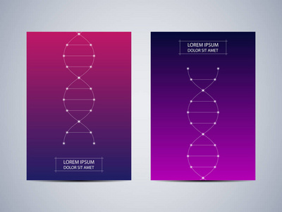 带有 Dna 螺旋背景的封面设计, 矢量插图
