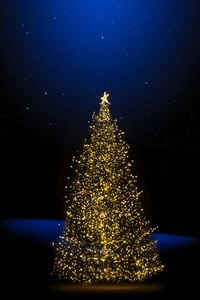 圣诞树假日树灯在冬天夜背景