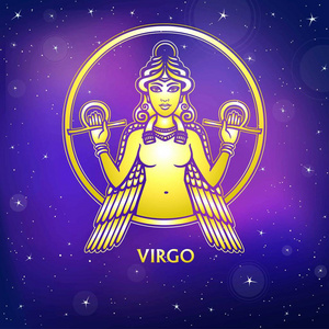处女座的人十二宫星座处女座苏美尔神话的特点.黄金仿制品矢量插图.