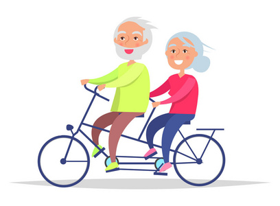 愉快的祖父母天前辈夫妇在自行车