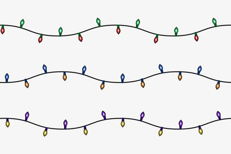 圣诞灯的无缝矢量集隔离在白色。彩色