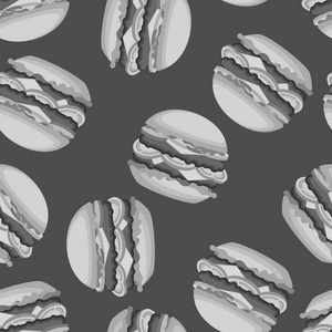 汉堡黑白相间的图案。汉堡包背景。快餐