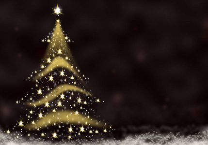 圣诞树金色的灯光从星光背景下形成蓝色的红雪插图