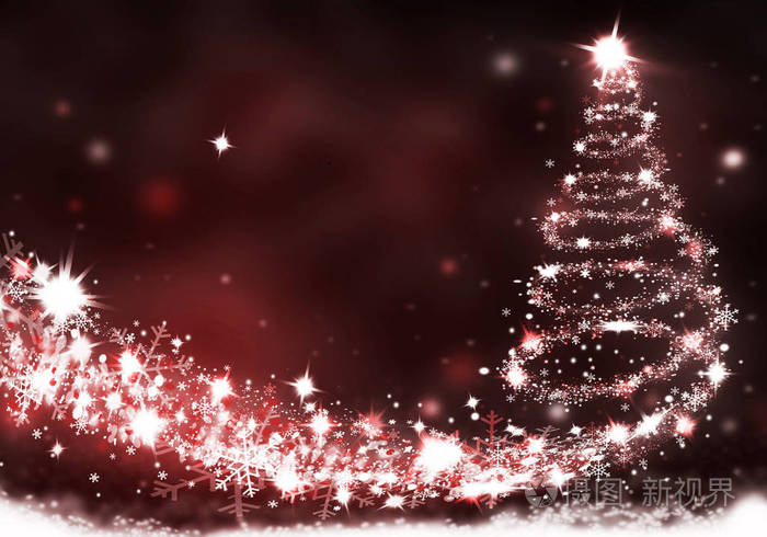 圣诞树灯由星星形成背景红雪插图