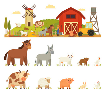 动物农场矢量插图白色背景