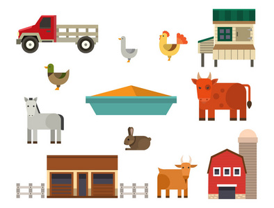 农场图标矢量插图自然粮食收获谷物农业不同的动物字符