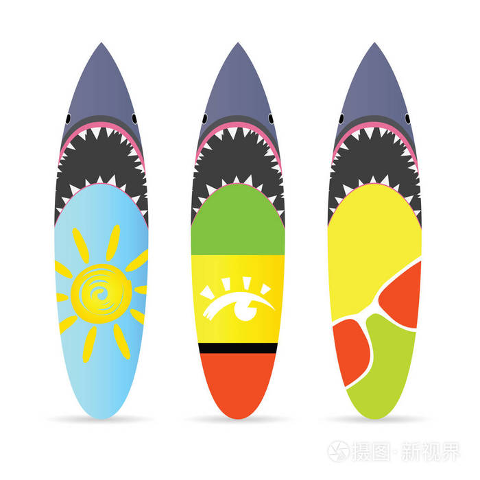 冲浪板与鲨鱼在它集合休闲例证插画-正版商用图片1058s1-摄图新视界