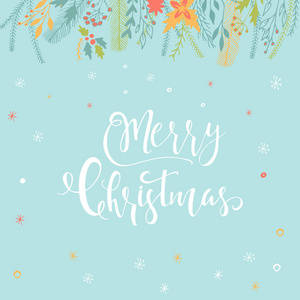 圣诞快乐可爱的贺卡与花字为礼物。 手绘风格的海报，用于邀请儿童室托儿所装饰室内设计。