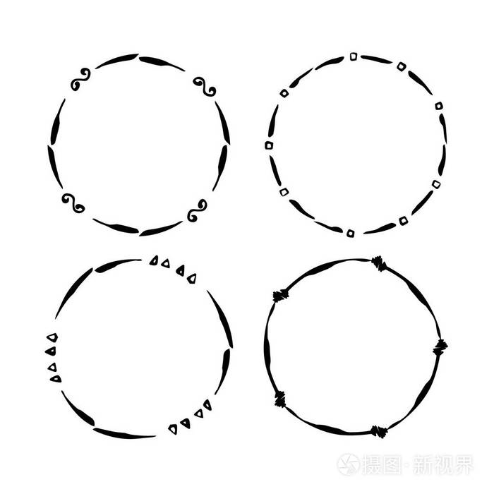 手绘创意圈的标志标签品牌一组圆形框架矢量图