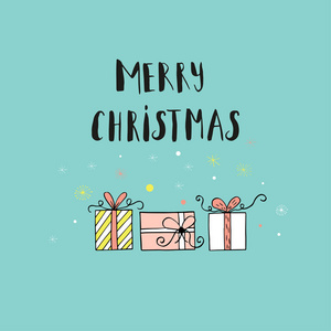 圣诞快乐，可爱的贺卡和礼物。 斯堪的纳维亚风格的海报，用于邀请儿童房间托儿所装饰室内设计。