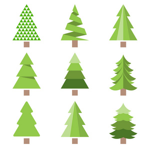 不同风格的松树图标, 平面设计