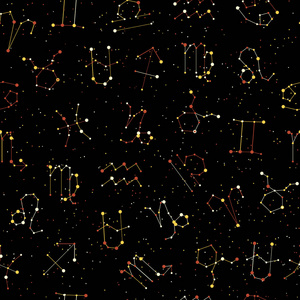 星座无缝模式, 所有十二生肖星座风格与线和星星在黑色的天空.