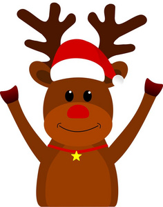 圣诞驯鹿卡通与圣诞老人红帽