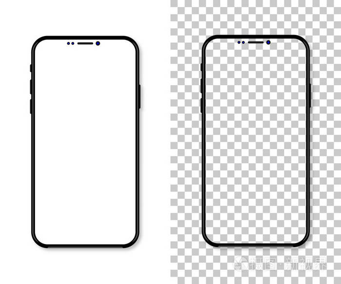新版本的黑薄智能手机与空白白屏.重新
