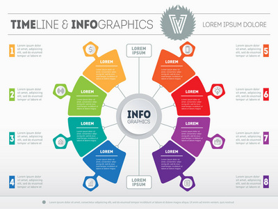 矢量信息图。 商业技术或教育过程的基本组成部分。 有选择的商业概念。 圆图图或演示文稿的Web模板。 报告的一部分