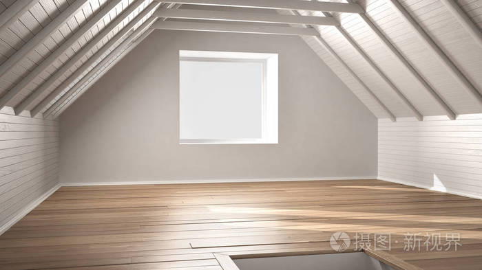 空房间, 阁楼, 阁楼, 实木复合地板和木制天花板