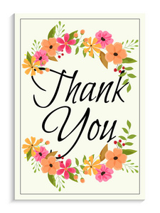 感谢您的卡片装饰五颜六色的水彩花