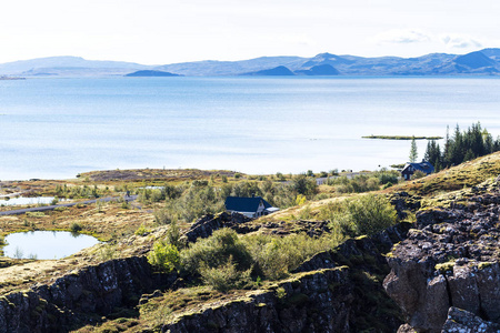 Thingvellir 公园 Thingvallavatn 湖景观