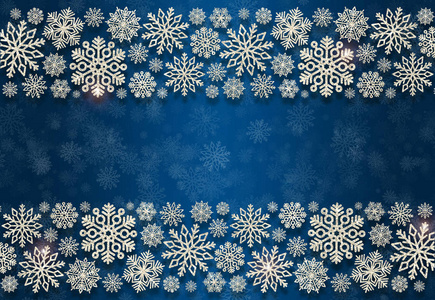 蓝色背景上的银色闪光雪花的圣诞框架