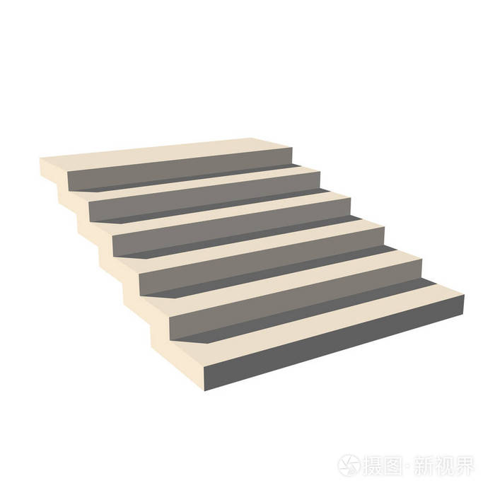 在白色背景的混凝土楼梯梯形矢量插图