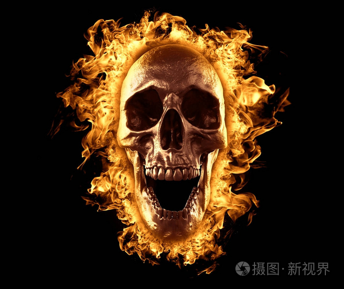 火烧骷髅隔离壁纸三维渲染插图