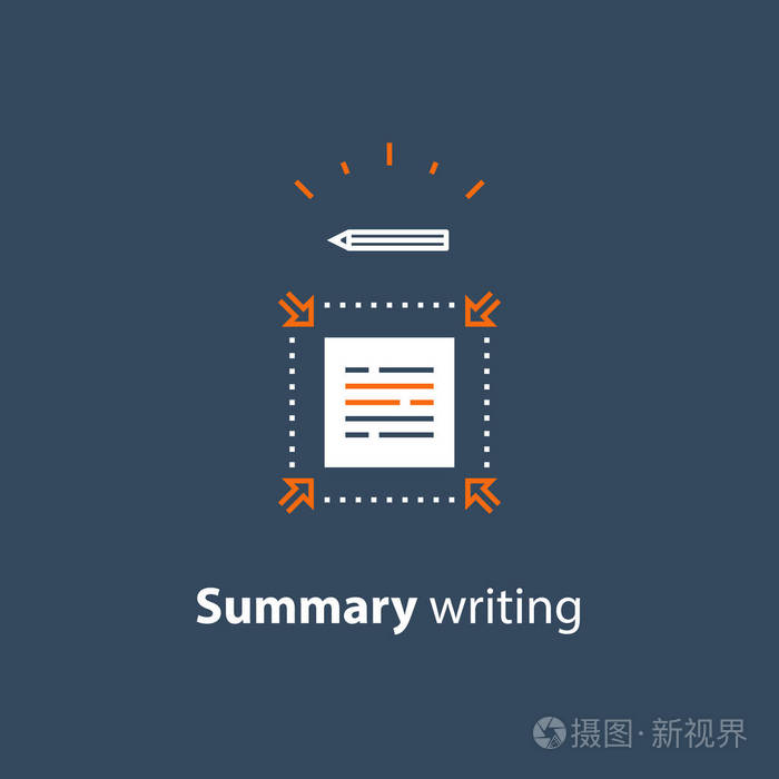 简要信息, 文本编辑, 摘要写作概念, 短和快速阅读, 文案服务, 线图标