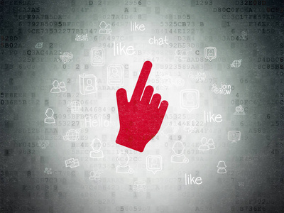 社会媒体的概念 数字数据纸张背景上的鼠标光标