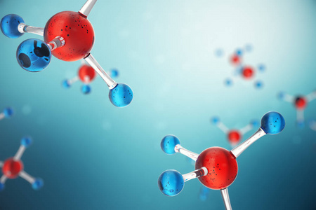 3d 插图分子。原子 bacgkround。横幅或传单的医学背景。分子结构在原子水平上
