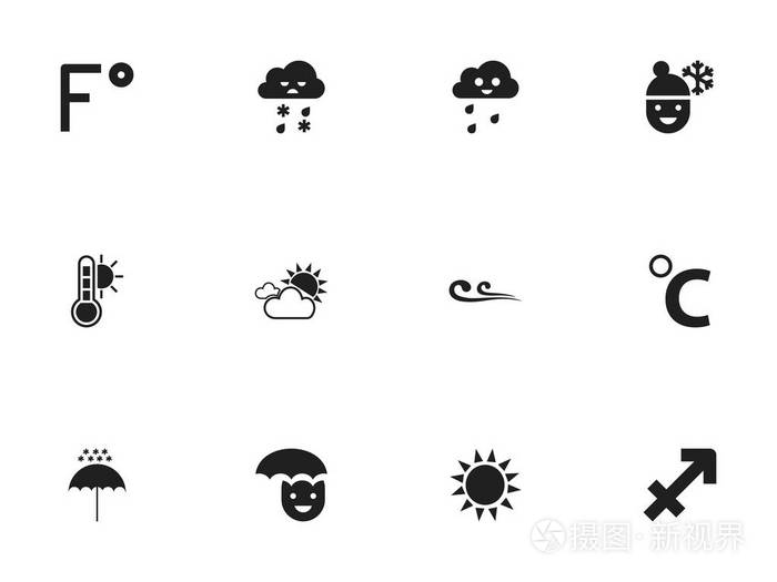 设置12可编辑的空气图标.包括阴天,冬阳伞,摄氏度度等符号.