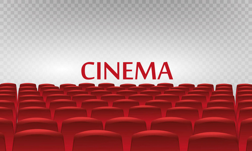 影院观众席,蓝色座椅,空白屏幕.矢量图照片