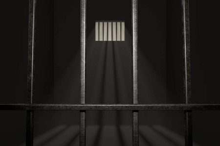 空牢房光线透过窗户照射进监狱.3d照片