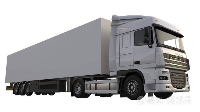 大型白色卡车与半挂车.用于放置图形的模板.3d 渲染
