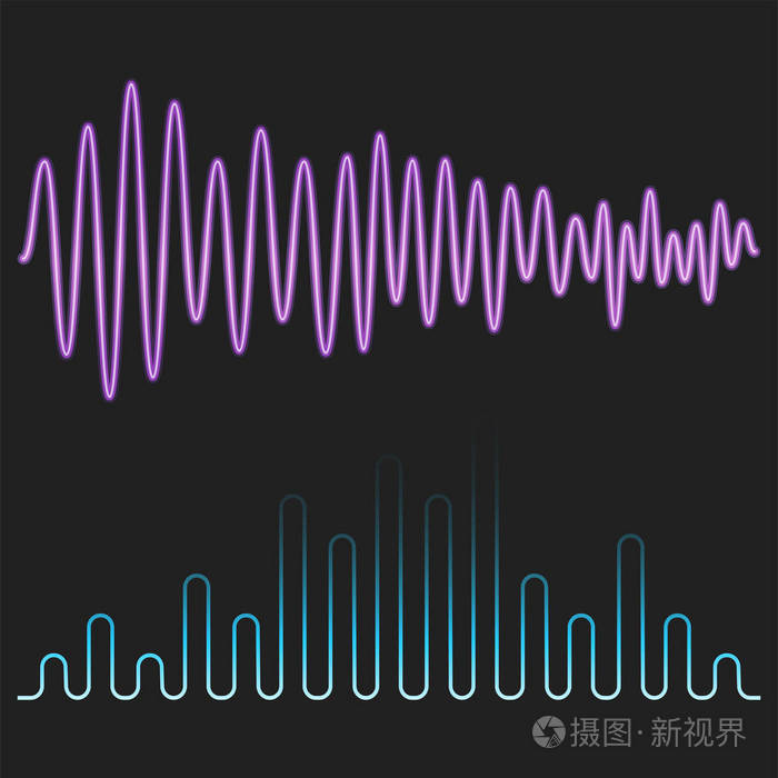 矢量数字音乐均衡器音频波形设计模板音频信号可视化信号图示插画-正