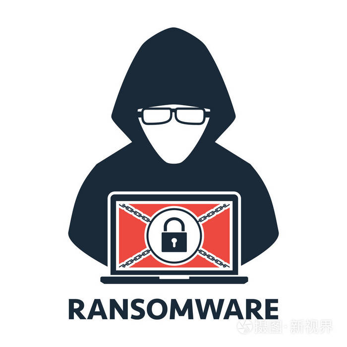 小偷黑客锁定了一个受害者的电脑笔记本电脑与勒索恶意软件计算机在