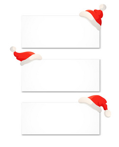圣诞横幅设计模板隔离白色。圣诞老人红色帽子的卡通插图