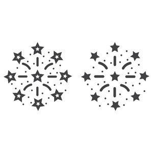 烟花线和字形图标, 新年和圣诞节, 圣诞标志矢量图形, 在白色背景上的线性模式, eps 10