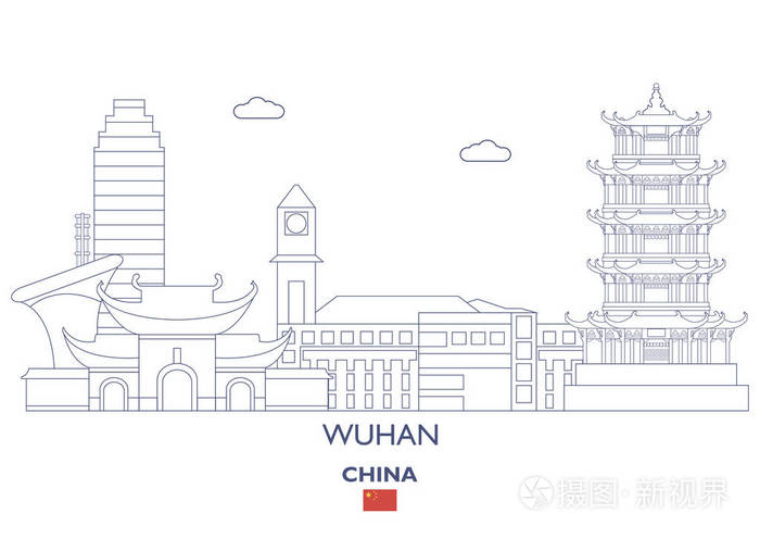 中国武汉城市天际线插画-正版商用图片107lvc-摄图新视界