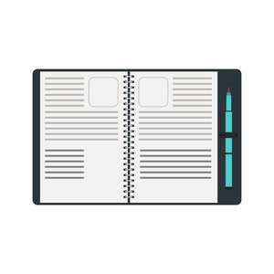 笔记本电脑螺旋笔矢量记事本书。注释白色隔离设计日记背景空白插图
