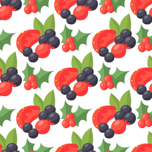 矢量浆果无缝花纹素食浆果菜壁纸与分支背景插图