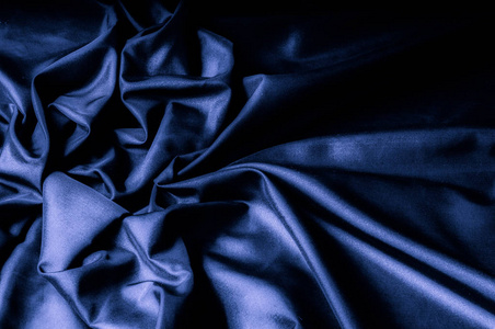 深蓝色丝绸织物. 真丝棉混纺面料,深蓝色衬布照片