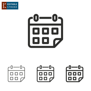 日历大纲矢量图标。可编辑笔画