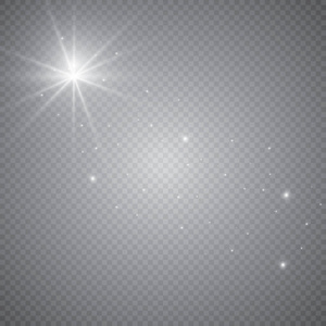 彗星的效果与发光的星星在天空中。 白色坠落陨石孤立在透明背景上。 矢量宇宙闪光星光轨迹为您的设计。