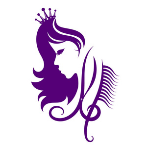 面对一个女孩与皇冠的美容美发剪影照片