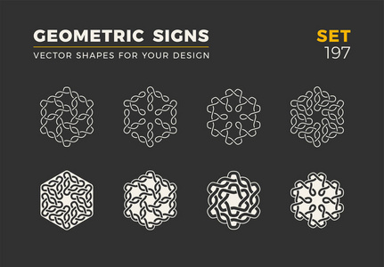 一套八简约新潮的形状。时尚的矢量徽标标志为您的设计。简单的几何符号采集