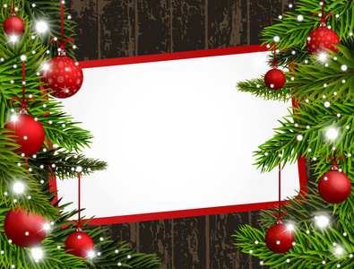 红色圣诞横幅与红色圣诞节球。矢量插图