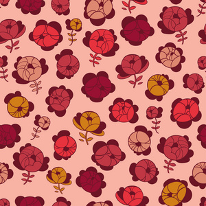 粉红色背景上彩色花卉无缝图案的矢量插图设计。