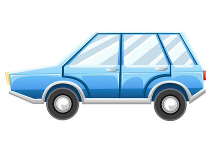 卡通车隔离在白色背景上。 蓝色汽车网站页面和移动应用程序设计。