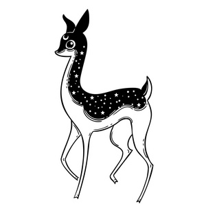 鹿纹理图案无缝重复黑白黑白雕刻孤立长颈鹿矢量插图黑白雕孤鹿插画