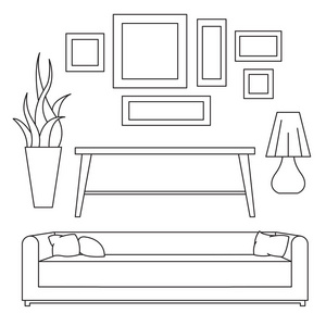 素描集独立家具.线性样式的向量图照片